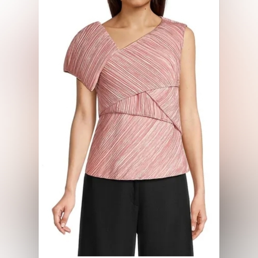 Marina Moscone Spliced Plissé Top Blouse In Blush 0